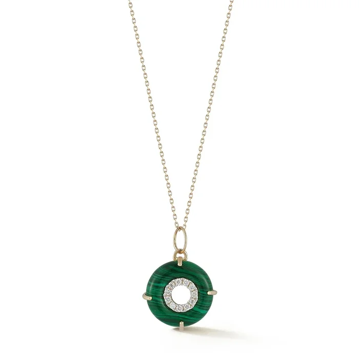 14kt Malachite Donut Diamond Inner Circle Necklace
