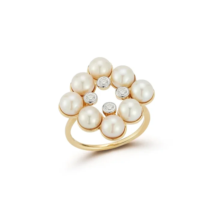 14kt Pearls and Diamond Cluster Ring