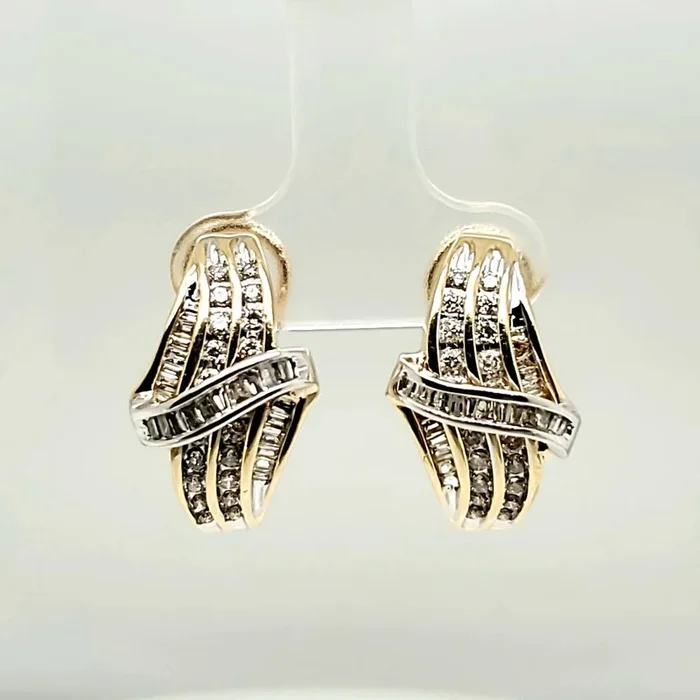 14Kt White and Yellow Gold Diamond Hoop Earrings