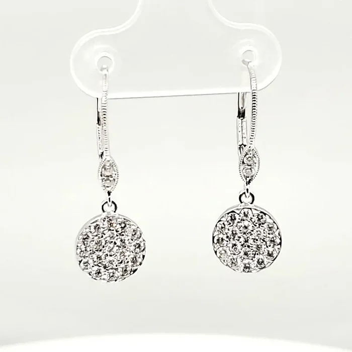 14kt White Gold Diamond Disc Drop Earrings