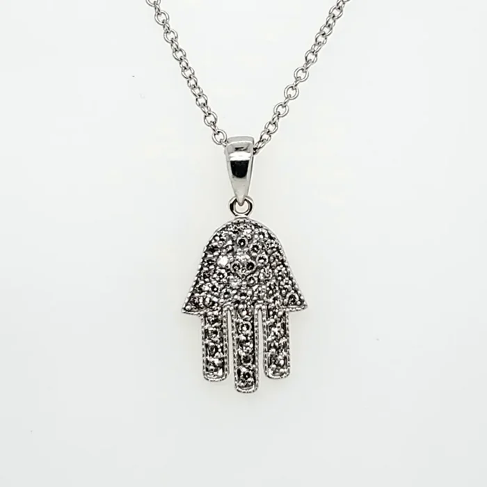 14kt White Gold Diamond Hamsa Pendant