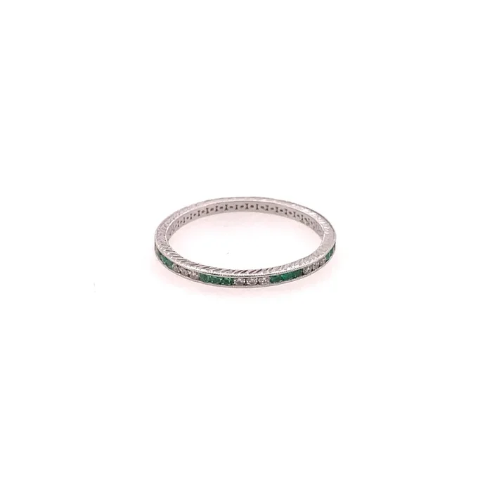 14Kt White Gold Emerald And Diamond Eternity Band