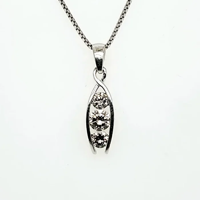 14kt White Gold Three Diamond Pendant 1.00 Carat Total Weight