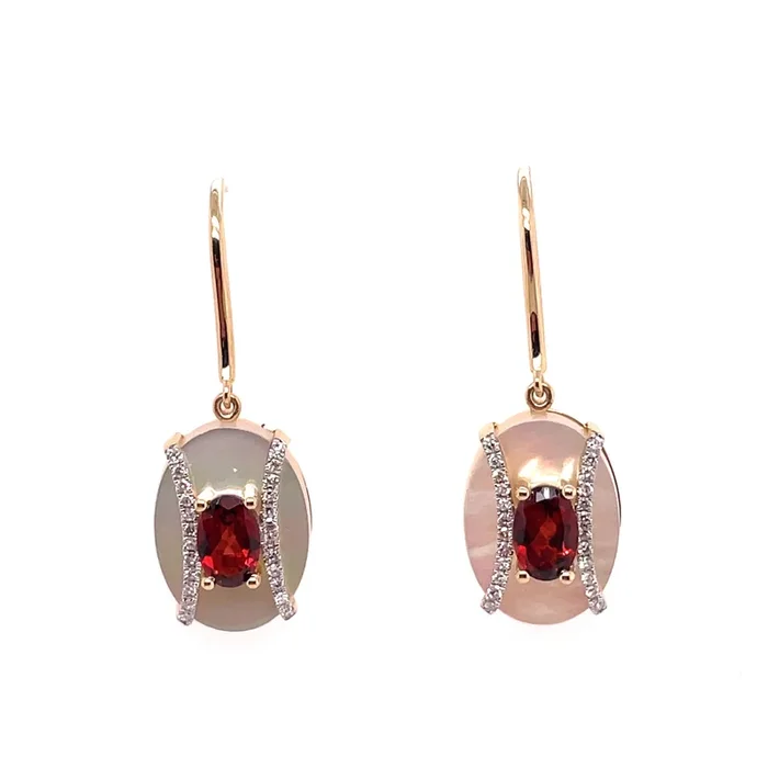 14kt Yellow Gold MOP, Tourmaline, And Diamond Earrings