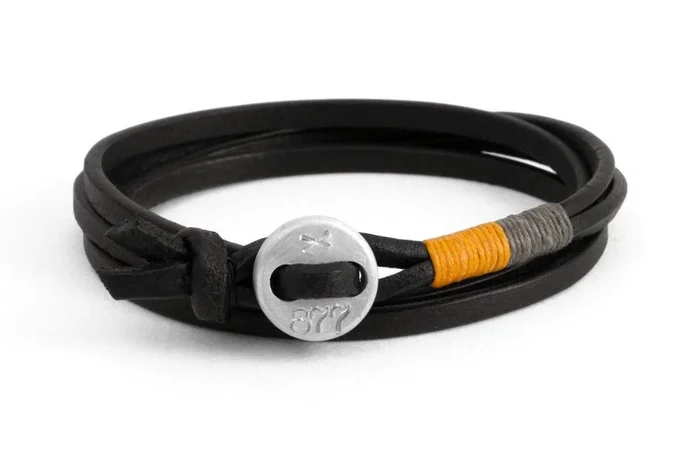 #171 – Men’s bracelet button black leather yellow gray