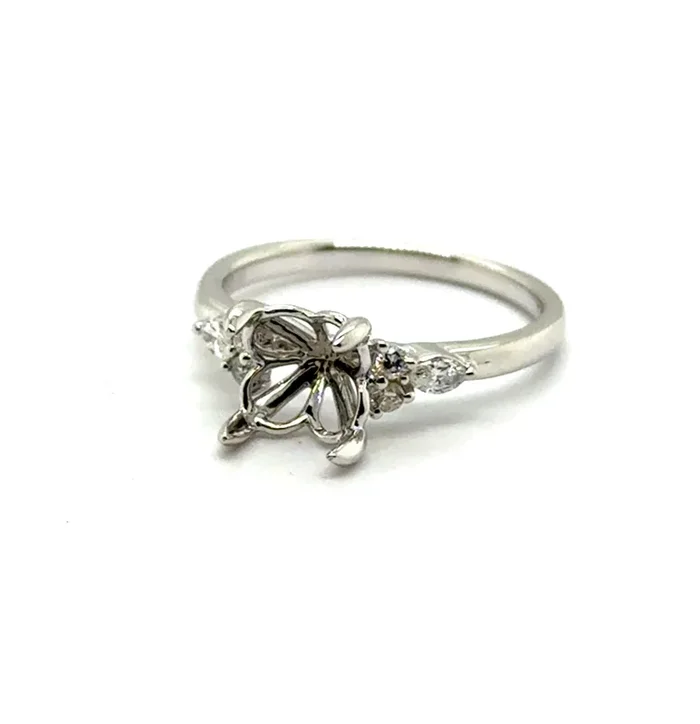 .17Ctw 14kt White Gold 8mm Center With Alternating Diamond Semi-Mount Ring