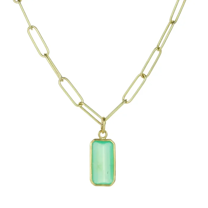 18k Emerald Cut Chrysoprase Pendant (Pendant Only)