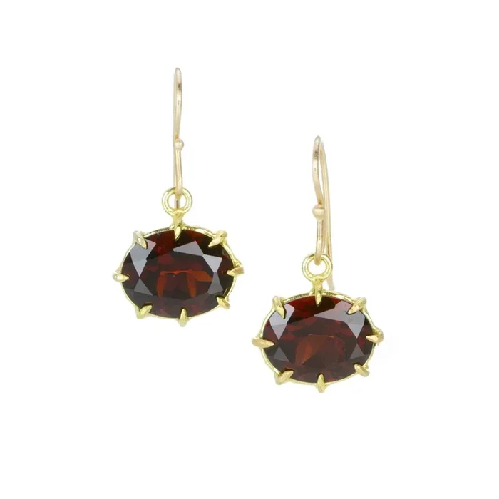 18k Faceted Oval Garnet Earrings