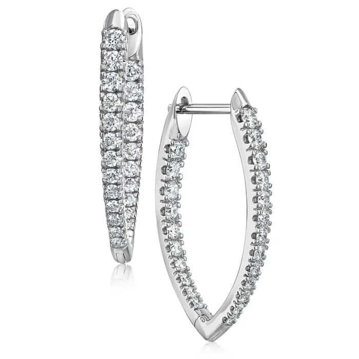 18K Gold .75 CTW Marquise Shaped Diamond Hoops