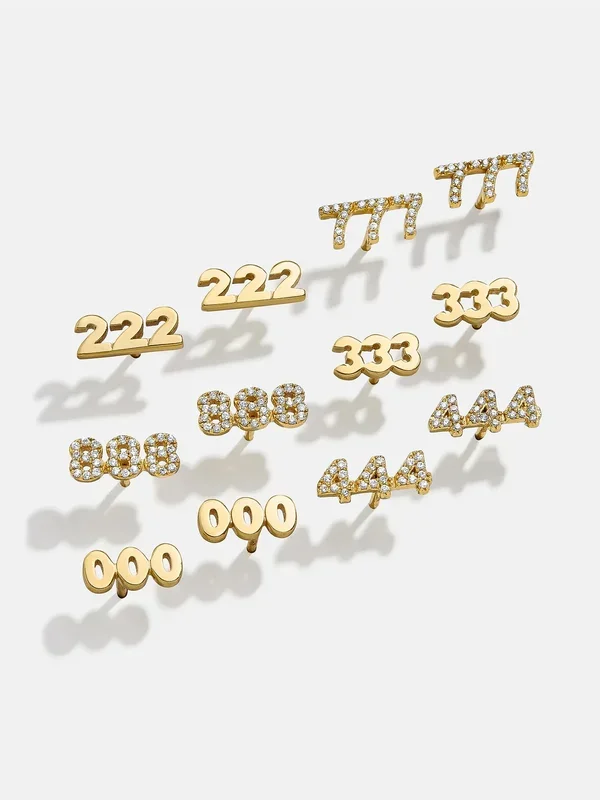 18K Gold Angel Number Earrings – Gold/Pavé
