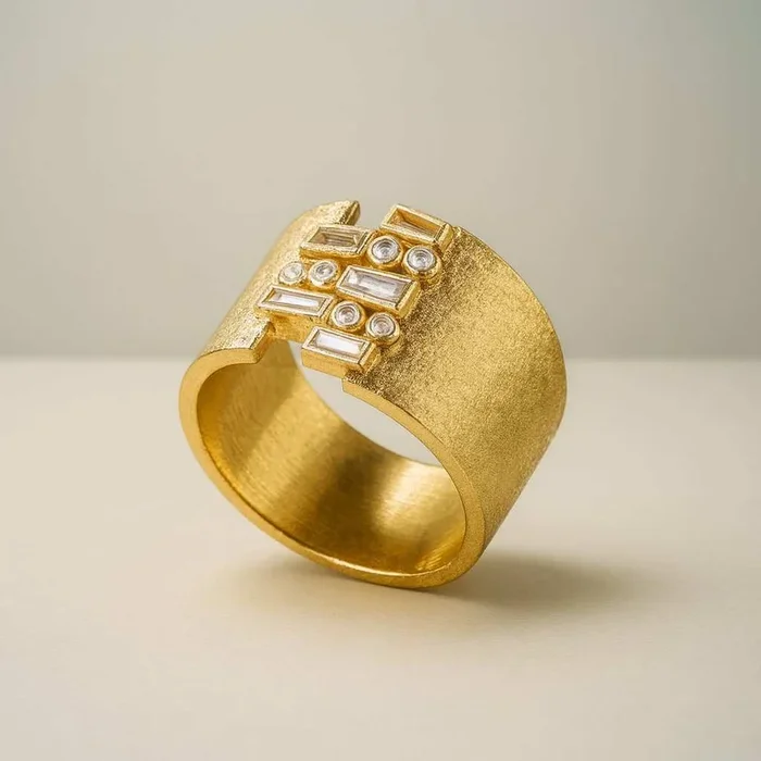 18K Gold Bezel Set Wedding Band For Man And Woman