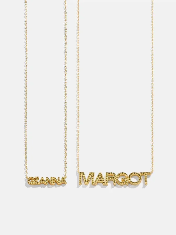 18K Gold Birthstone Custom Nameplate Necklace – Peridot