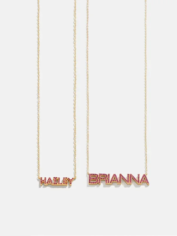 18K Gold Birthstone Custom Nameplate Necklace – Ruby