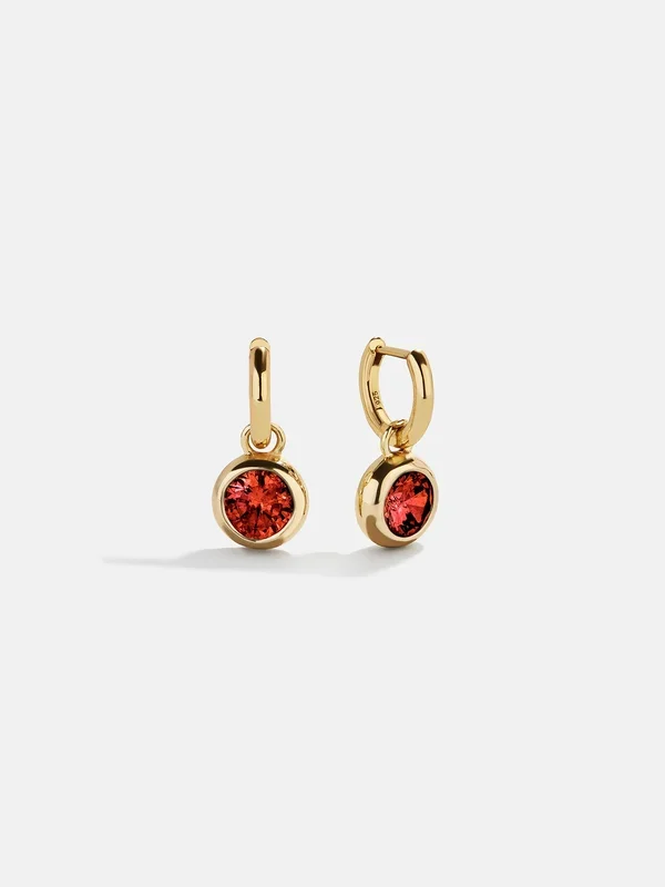 18K Gold Birthstone Drop Earrings – Garnet