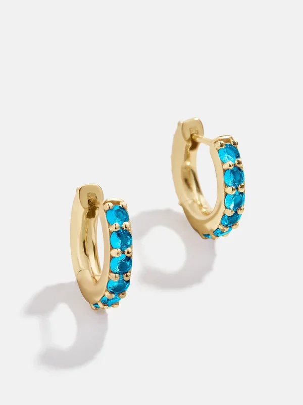 18K Gold Birthstone Huggie Earrings – Blue Zircon