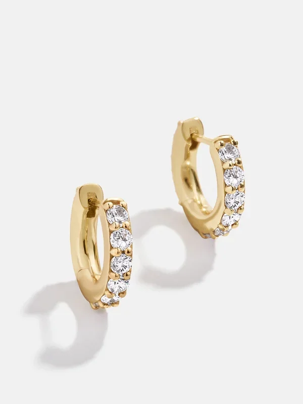 18K Gold Birthstone Huggie Earrings – Crystal