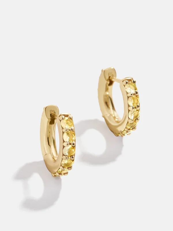 18K Gold Birthstone Huggie Earrings – Topaz