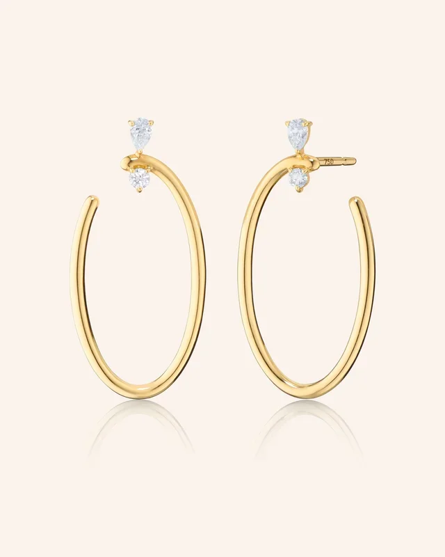 18K Gold Large Oval “Galaxy Wrap Hoop” Earrings with Diamonds