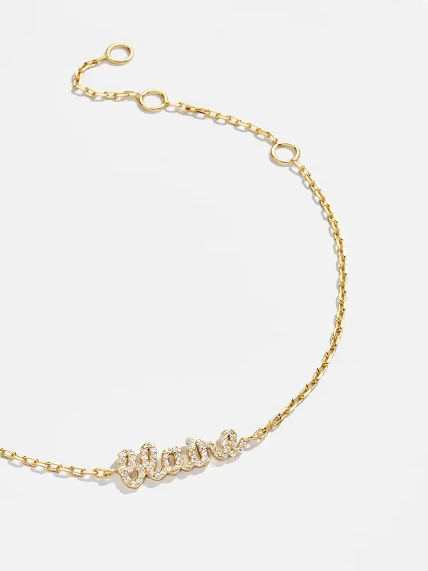 18K Gold Pavé Custom Nameplate Bracelet – 18K Gold. Pavé Cubic Zirconia Stones