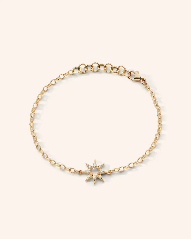 18K Gold Petite Star Charm Bracelet with Diamonds and Water Opal