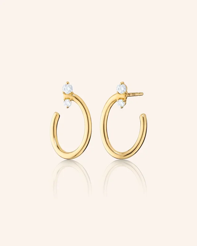 18K Gold Small Oval “Galaxy Wrap Hoop” Earrings with Diamonds