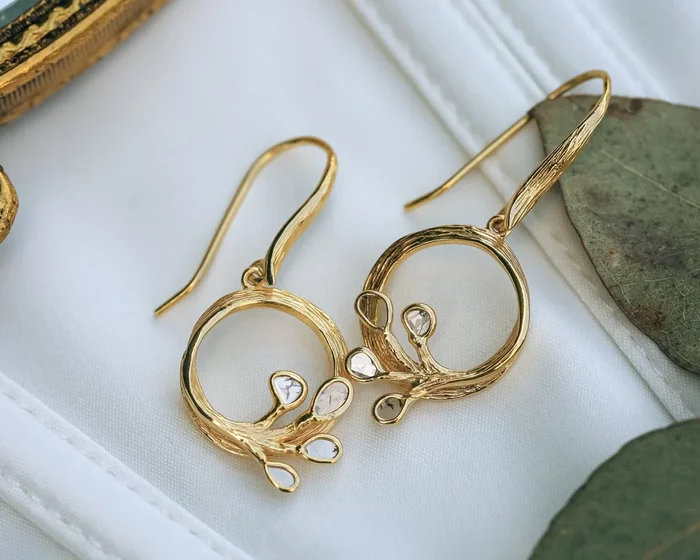 18K GOLD VERMEIL FLORAL DIAMOND SLICE EARRINGS – BY JORGE REVILLA