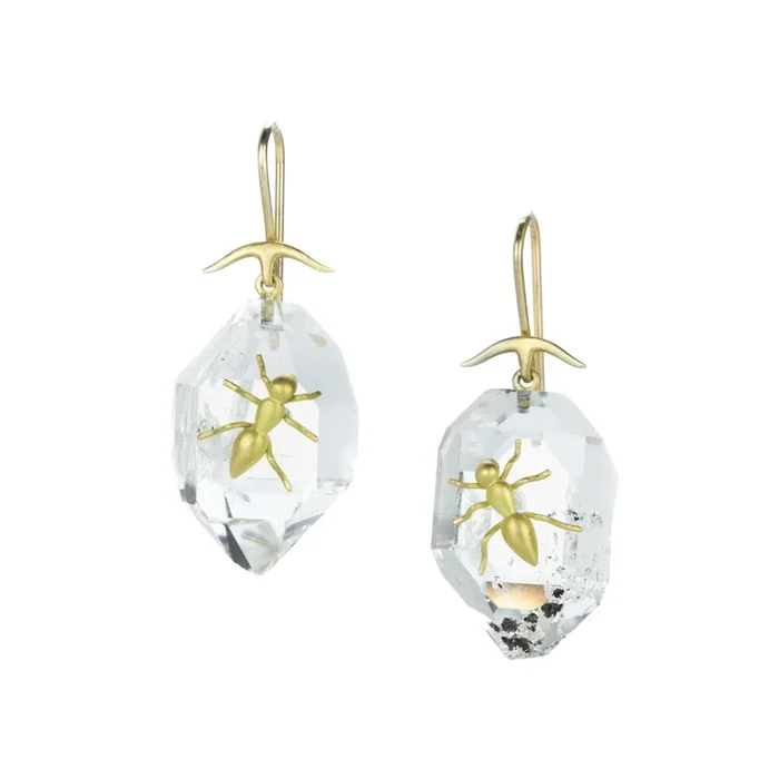 18k Herkimer Drop Earrings with Ants