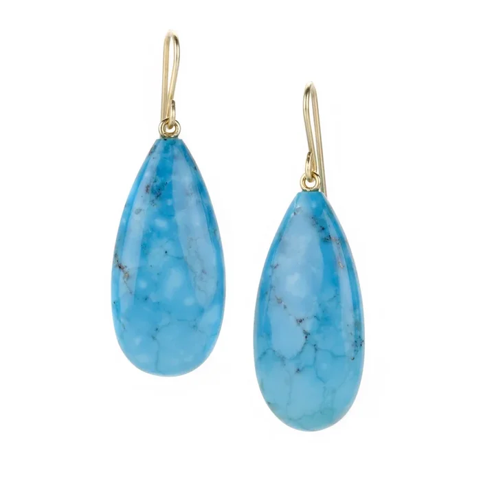 18k Large Chinese Turquoise Drop Earrings