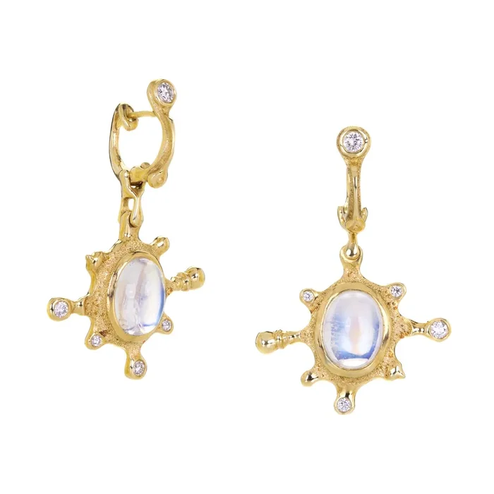 18k Moonstone and Diamond Drop Earrings