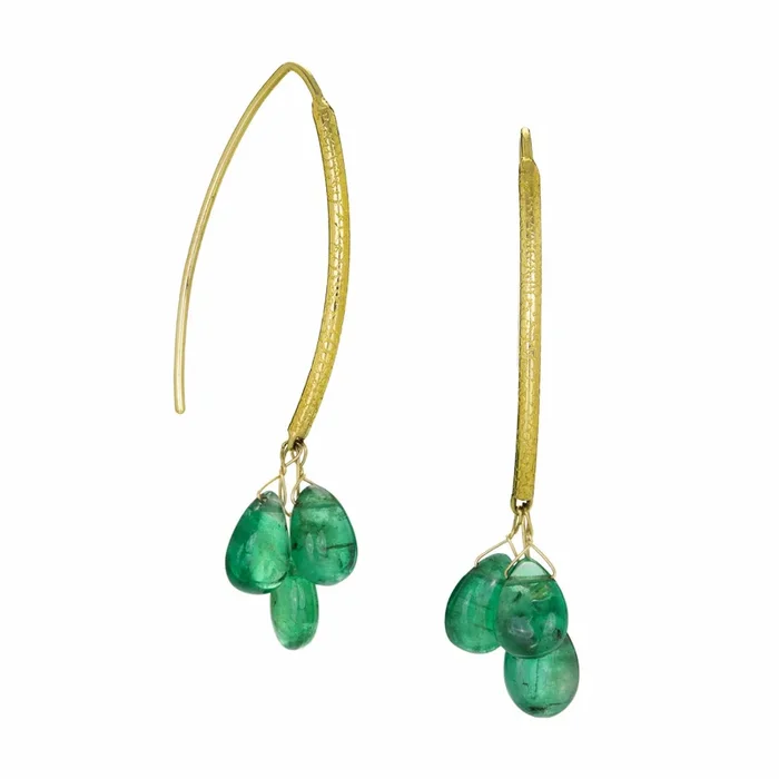 18k Navette Earrings with Emerald Drops