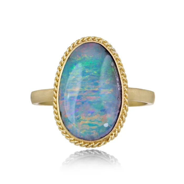 18k Oval Boulder Opal Ring