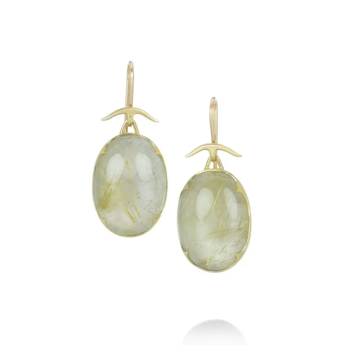 18k Oval Rutilated Quartz Earrings