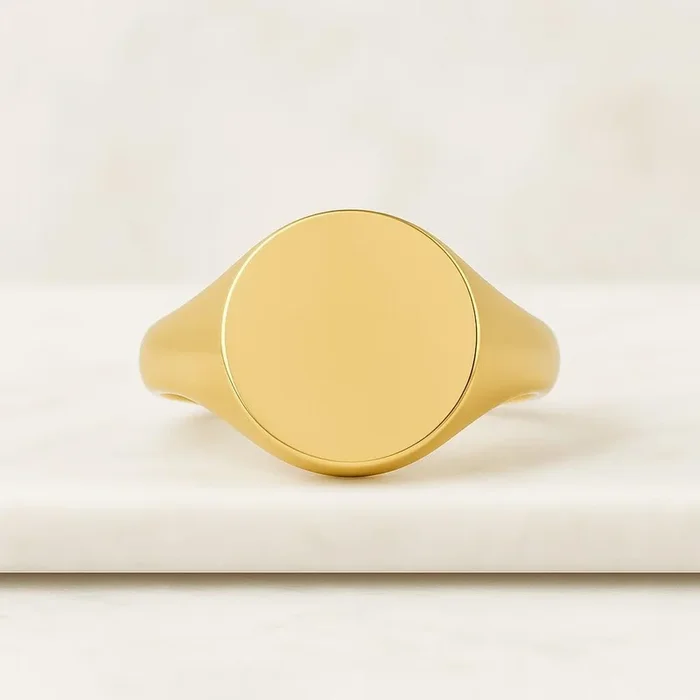 18K Oval Shape Gold Pinky Ring