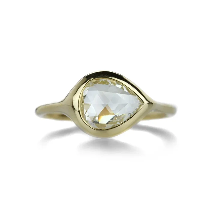 18k Pear Shaped Rose Cut Diamond Ring