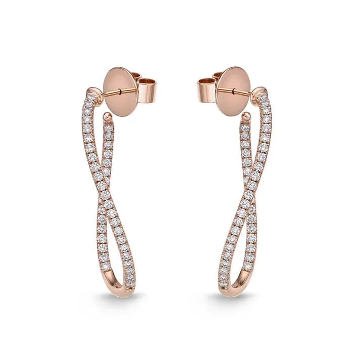 18K Rose Gold 1Ct Twist Diamond Hoops