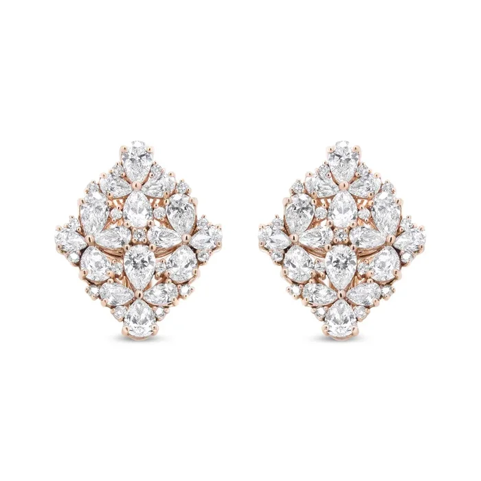 18K Rose Gold 8 1/3 Cttw Pear and Round Diamond Floral Cluster Omega Earrings (F-G Color, VS1-VS2 Clarity)