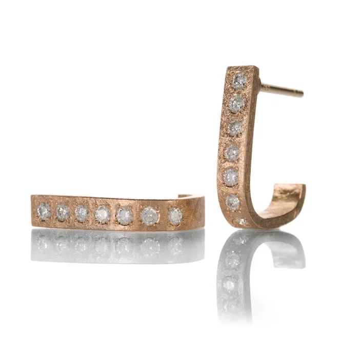 18k Rose Gold “J” Hoops with Diamonds