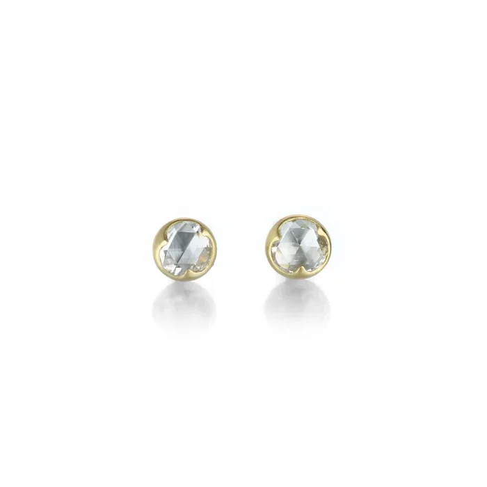 18k Round White Rose Cut Diamond Studs