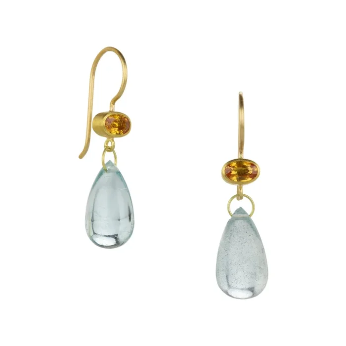 18k Sapphire and Aquamarine Apple & Eve Earrings