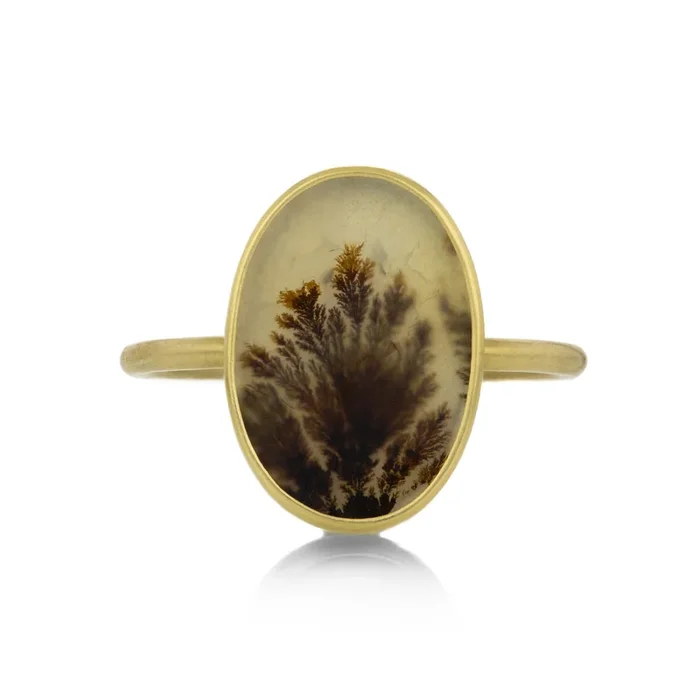 18k Small Oval Dendrite Ring