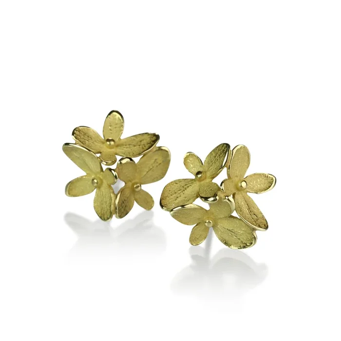 18k Small Three Part Hydrangea Earrings