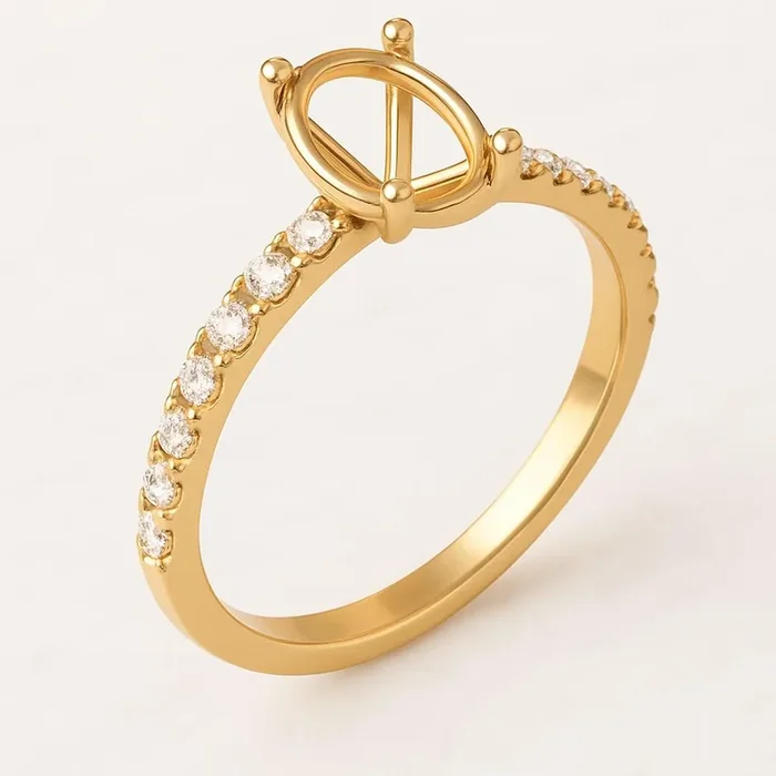18K Solid Oval Shape Lab Grown Diamond Semi Mount Ring