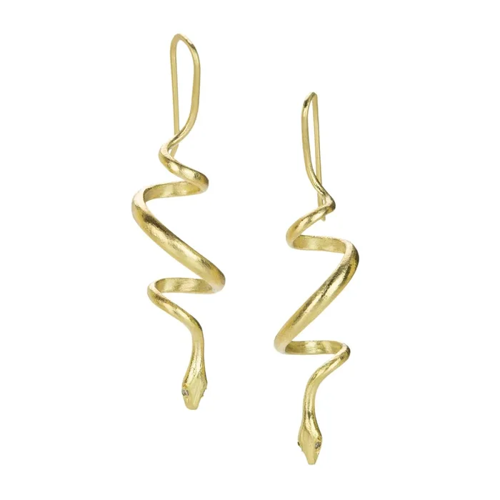 18k Spiral Snake Drop Earrings