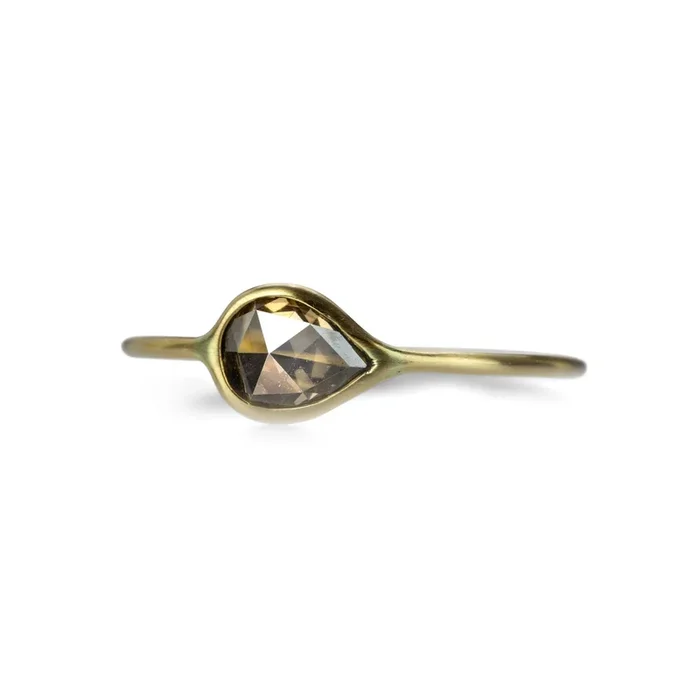 18k Teardrop Cognac Diamond Ring