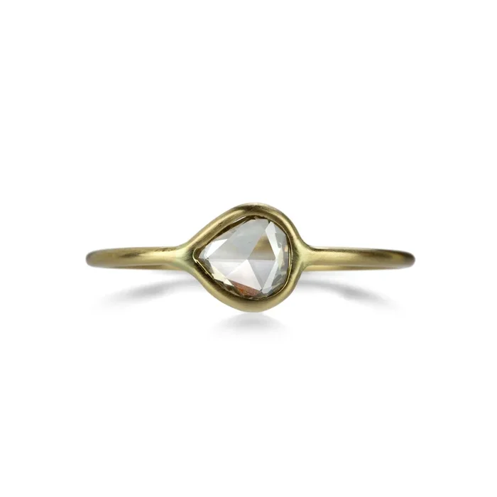 18k Teardrop Rose Cut White Diamond Ring