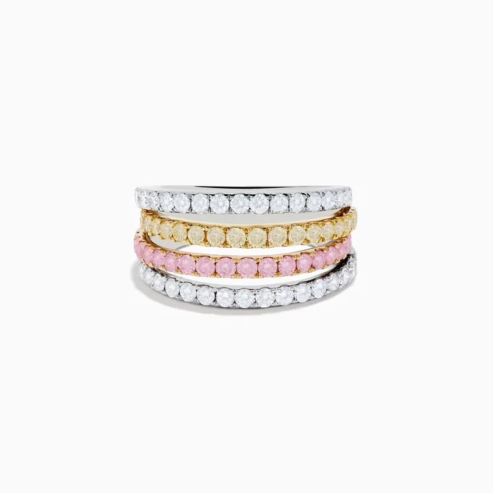 18K Three Tone Gold Multi Color Diamond Band Ring