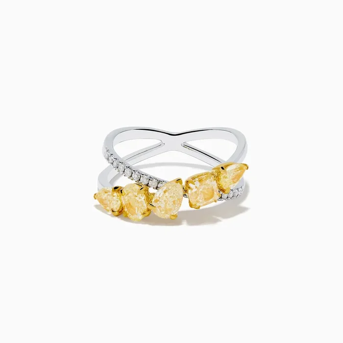 18K Two Tone White & Yellow Diamond Criss Cross Ring