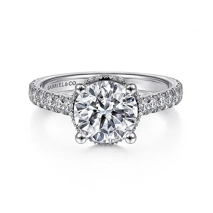 18K White Gold ‘Camden’ Hidden Halo Round Diamond Engagement Ring