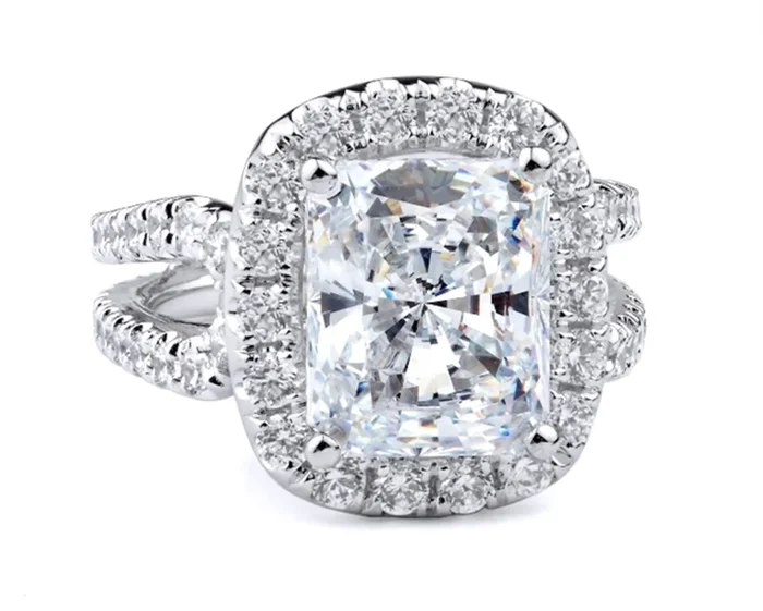 18K White Gold Halo Radiant Natural Diamonds Engagement Ring
