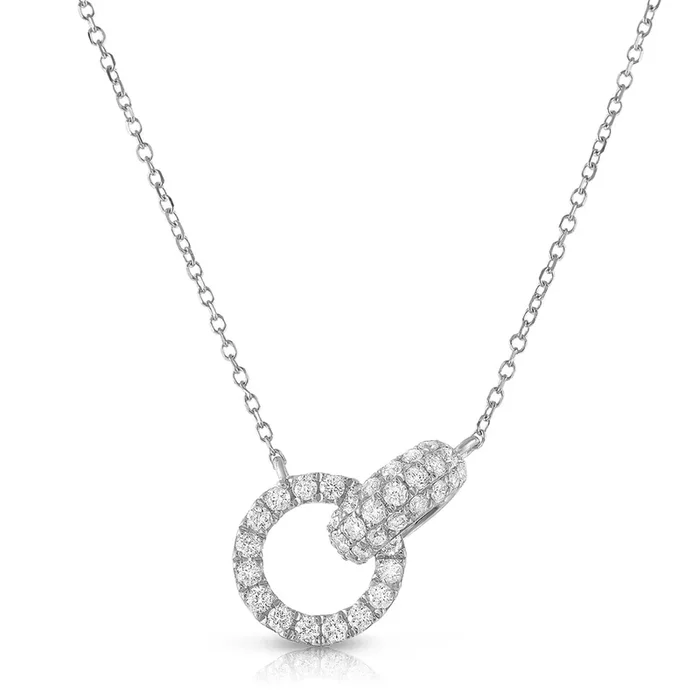 18K White Gold Natural Diamonds Circle Link Necklace
